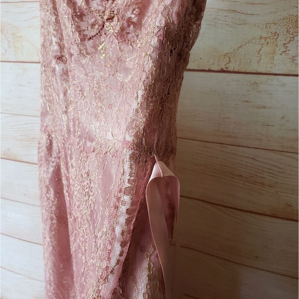 Ann Taylor Lace Metallic Ribbon Strap Dress Eyelash Lace Hem Size 6 Blush Pink - Picture 9 of 13